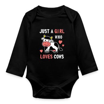 Just A Girl Who Loves Cows Farmer Milk Lover Cow F - Organic Longsleeve Baby Bodysuit - black - Front