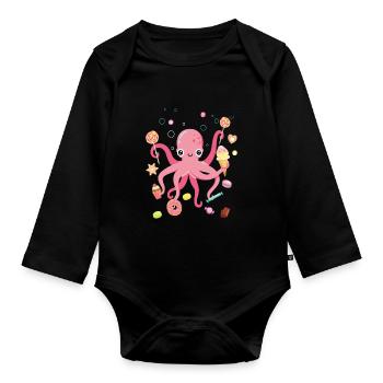 Octopus Cake Kids Squid - Organic Longsleeve Baby Bodysuit - black - Front