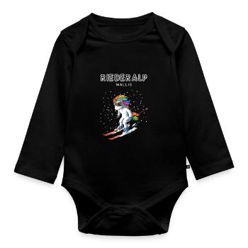 Riederalp Wallis Schweiz Retro Ski Einhorn - Baby Bio-Langarm-Body - Schwarz - Vorne