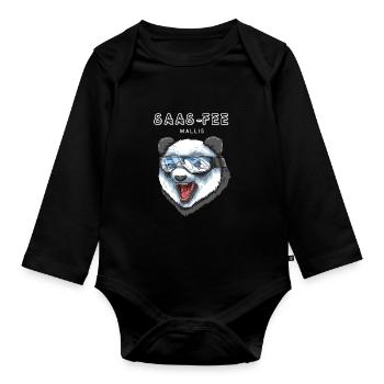 Saas Fee Wallis Schweiz Retro Ski Snowboard Panda - Baby Bio-Langarm-Body - Schwarz - Vorne