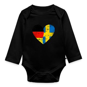 Heart Allemagne Suède Drapeau - Body Bébé bio manches longues - noir - Devant