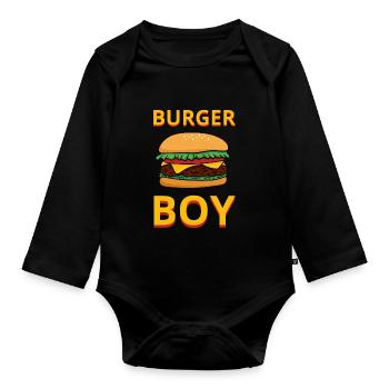 Burger Boy Hamburger Chef Restaurant - Organic Longsleeve Baby Bodysuit - black - Front