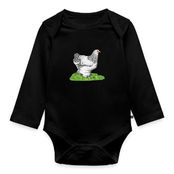 Brahma Hühner I Chicken Geflügel Motiv für - Baby Bio-Langarm-Body - Schwarz - Vorne