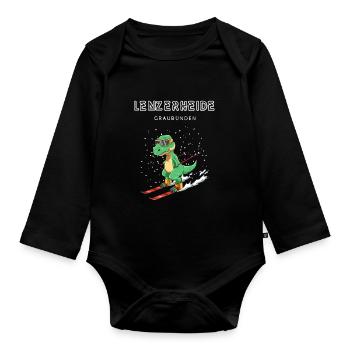 Lenzerheide Graubünden Schweiz Retro Ski T-Rex - Baby Bio-Langarm-Body - Schwarz - Vorne