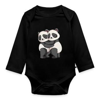 Panda Lover Panda Bear Girl Kids - Organic Longsleeve Baby Bodysuit - black - Front
