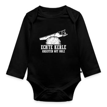 Echte Kerle Arbeiten mit Holz - Baby Bio-Langarm-Body - Schwarz - Vorne