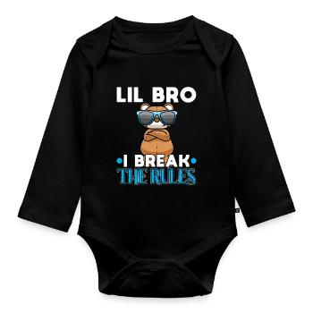 Little Brother Siblings Family - Organic Longsleeve Baby Bodysuit - black - Front