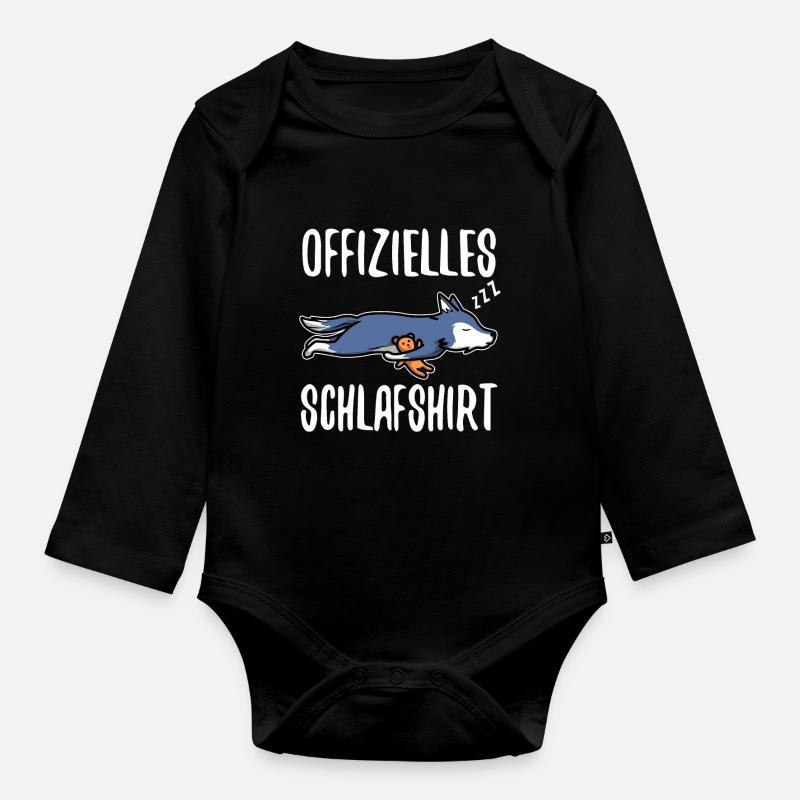 Wolf Kuscheltier Pyjama Schlafshirt - Baby Bio-Langarm-Body - Schwarz