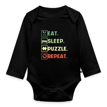 Eat Sleep Puzzle Repeat Puzzle Bild Spiel - Baby Bio-Langarm-Body - Schwarz - Vorne