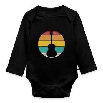 Guitar Retro Rock n Roll Vintage Guitarist Logo - Organic Longsleeve Baby Bodysuit - black - Front
