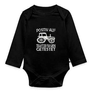 Witzige Landwirtschat, Bauer & Traktor Motive - Baby Bio-Langarm-Body - Schwarz - Vorne