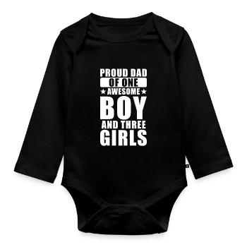Proud dad of a son three daughters - Organic Longsleeve Baby Bodysuit - black - Front