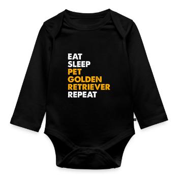 Eat Sleep Pet Golden Retriever Replay - Organic Longsleeve Baby Bodysuit - black - Front