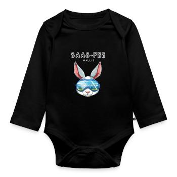 Saas Fee Wallis Schweiz Retro Ski Snowboard Hase - Baby Bio-Langarm-Body - Schwarz - Vorne