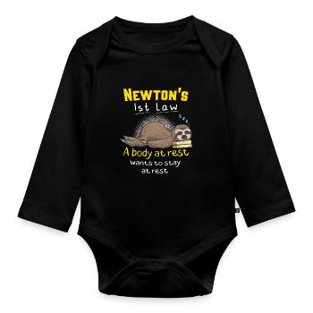 Newton's First Law Funny Physics Joke - Baby Bio-Langarm-Body - Schwarz - Vorne