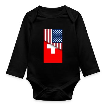 États-Unis Suisse Drapeau suisse Double nationalité Américaine - Body Bébé bio manches longues - noir - Devant