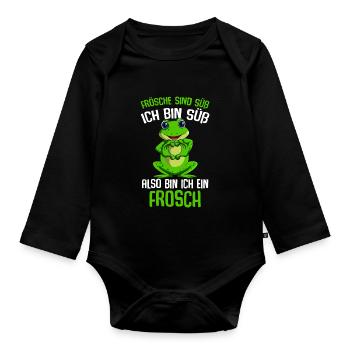 Frösche sind süß Mädchen Kinder Frosch - Baby Bio-Langarm-Body - Schwarz - Vorne