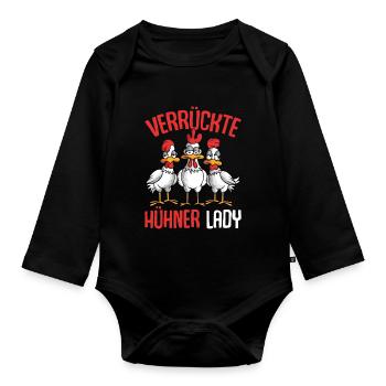 Verrückte Hühner Lady Landwirtin Huhn - Baby Bio-Langarm-Body - Schwarz - Vorne