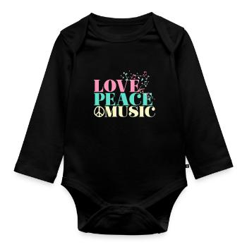 Musique d’amour de la paix - Body Bébé bio manches longues - noir - Devant