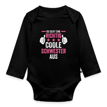 Coole Schwester - Baby Bio-Langarm-Body - Schwarz - Vorne
