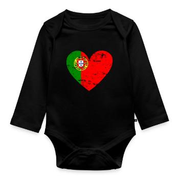 Drapeau Coeur Portugal Drapeau - Body Bébé bio manches longues - noir - Devant