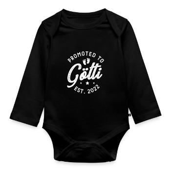 Promoted To Götti 2022 Taufgötti Firmgötti - Baby Bio-Langarm-Body - Schwarz - Vorne