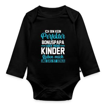 Ich bin keine perfekter Bonuspapa - Baby Bio-Langarm-Body - Schwarz - Vorne