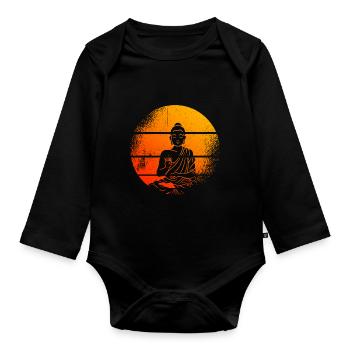 Meditierender Buddha-Statue Buddha - Baby Bio-Langarm-Body - Schwarz - Vorne