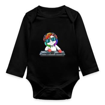 Einhorn DJ Party Club Disk Jockey EDM Rave Dance - Baby Bio-Langarm-Body - Schwarz - Vorne