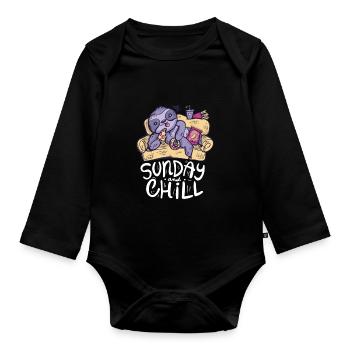 Sonntag und Chillen _ Lustiges Faultier - Baby Bio-Langarm-Body - Schwarz - Vorne