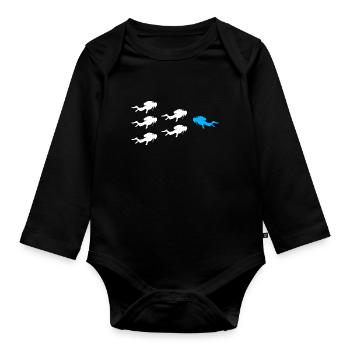Gegen den Strom schwimmen Taucher - Baby Bio-Langarm-Body - Schwarz - Vorne