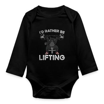 Lustige Katze Workout Training Fitnessstudio - Baby Bio-Langarm-Body - Schwarz - Vorne