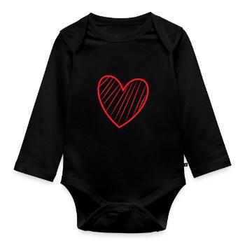 Red Heart With Stripes - Organic Longsleeve Baby Bodysuit - black - Front