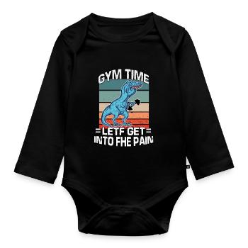 T-Rex Speech Defect Athlete Fitness Bodybuilding - Organic Longsleeve Baby Bodysuit - black - Front