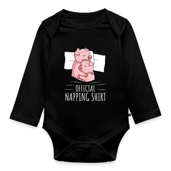 Pig Sleeping Shirt Pigs Gift - Organic Longsleeve Baby Bodysuit - black - Front
