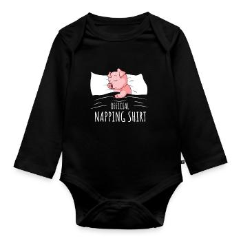 Pig Sleeping Shirt Pigs Gift - Organic Longsleeve Baby Bodysuit - black - Front