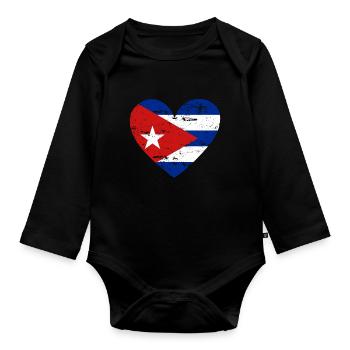 Drapeau Coeur Cuba Drapeau - Body Bébé bio manches longues - noir - Devant