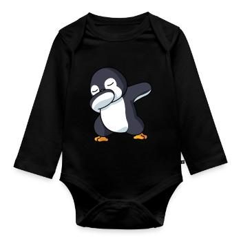 Dabbing Pinguin Pinguin Dab Pinguin Kostüm Jungen - Baby Bio-Langarm-Body - Schwarz - Vorne