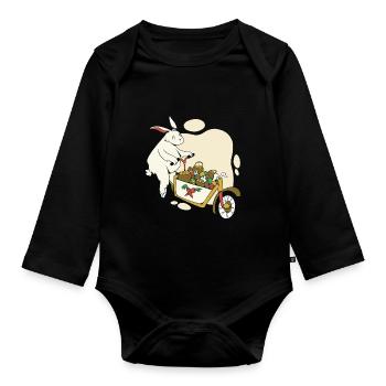 Osterhase auf dem Lastenfahrrad - Baby Bio-Langarm-Body - Schwarz - Vorne