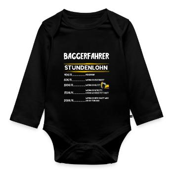 Baggerfahrer Stundenlohn Bagger Fahrer Baggerführe - Baby Bio-Langarm-Body - Schwarz - Vorne