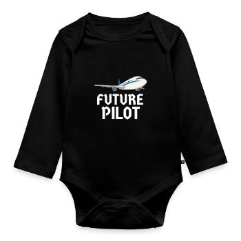 Pilote Aviation Avion Ligne Futurs Pilotes - Body Bébé bio manches longues - noir - Devant