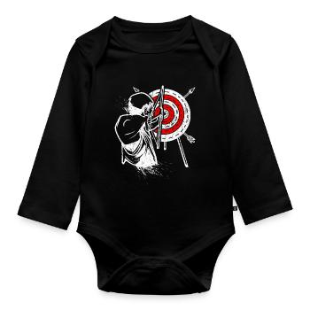 Bogenschütze Recurvebogen Bogenschießen Bogensport - Baby Bio-Langarm-Body - Schwarz - Vorne