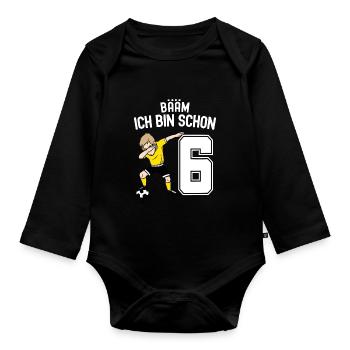 6. Geburtstag Kinder Fussballtrikot Fussballer - Baby Bio-Langarm-Body - Schwarz - Vorne