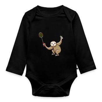 Lustiger Pickleball Badminton Federball - Baby Bio-Langarm-Body - Schwarz - Vorne