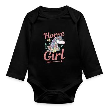 I Love My Horses Reitpferd Mädchen - Baby Bio-Langarm-Body - Schwarz - Vorne