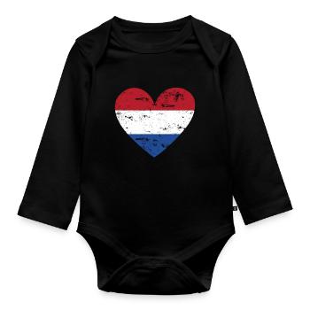 Flag Heart Netherlands Flag - Organic Longsleeve Baby Bodysuit - black - Front