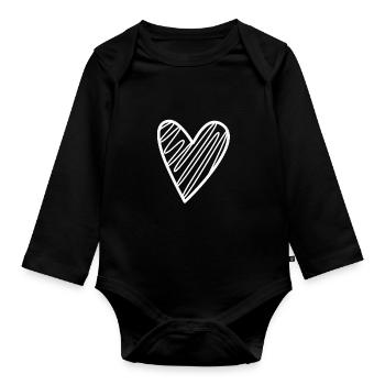 Weisses Herz Geschenkidee - Baby Bio-Langarm-Body - Schwarz - Vorne