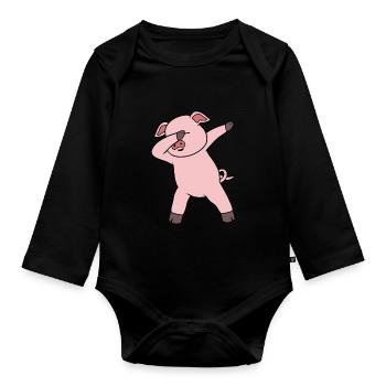 Dabing pig - Organic Longsleeve Baby Bodysuit - black - Front