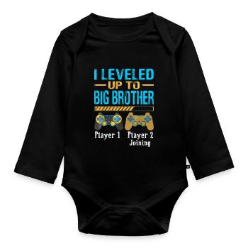 Ich bin zu Big Brother Gamer New Brother aufgestiegen - Baby Bio-Langarm-Body - Schwarz - Vorne