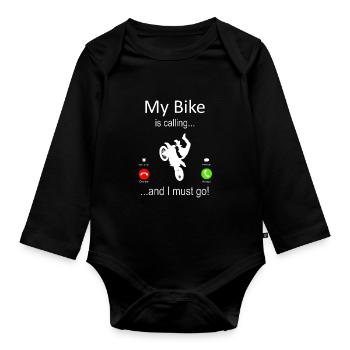 Mon Dirtbike appelle... et je dois y aller! - Body Bébé bio manches longues - noir - Devant